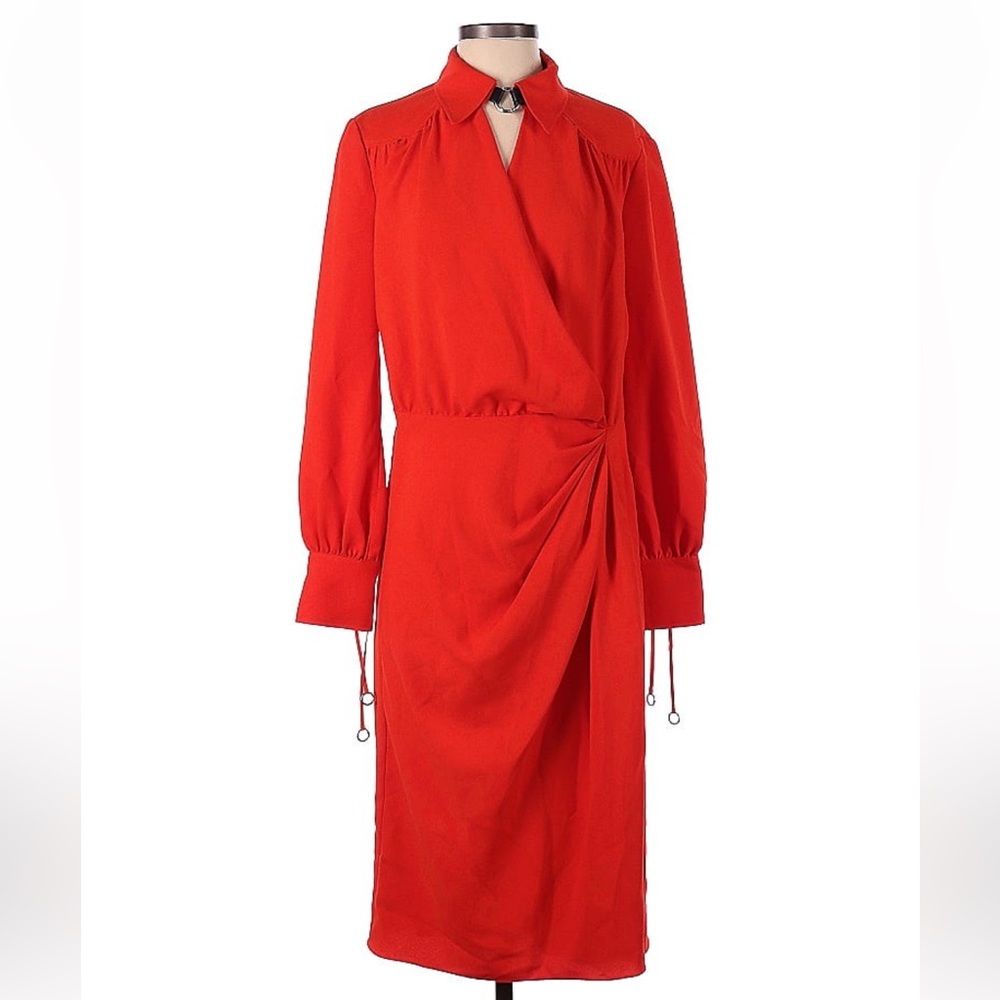 Altuzarra Size 40 (FR) USA 8 Red long sleeve knee silk dress